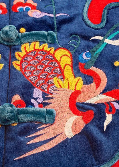 Thick Jackets & Coats Embroidery Winter Outwear Red Chinese Button Parkas for