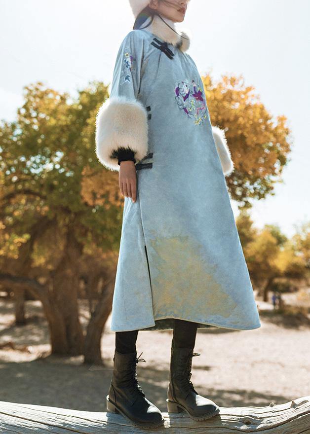 Thick Snow Jackets Side Open Overcoat Gray Patchwork Overcoat