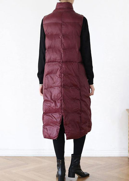 Thick Warm Winter Coat Stand Collar Winter Coats Burgundy Sleeveless Parkas for