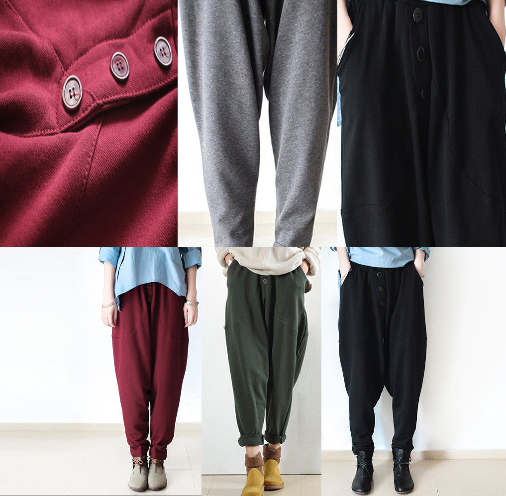 Thick Warm Winter Pants Black Carrot Pants Harem Pants Elastic Waist
