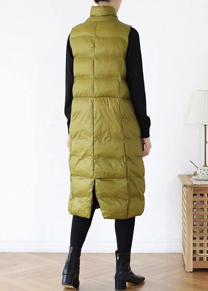 Thick Yellow Green Outfit Down Jacket Stand Collar Sleeveless Winter Outwear