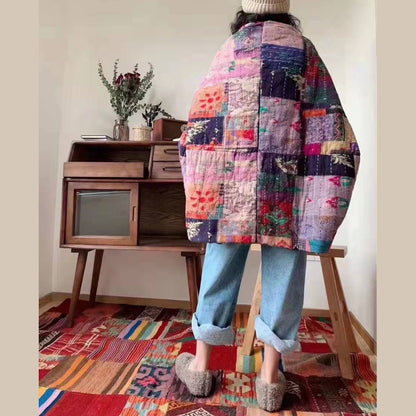 Thick Prints Outwear Clothing Snow Jackets Patchwork V Neck Overcoat