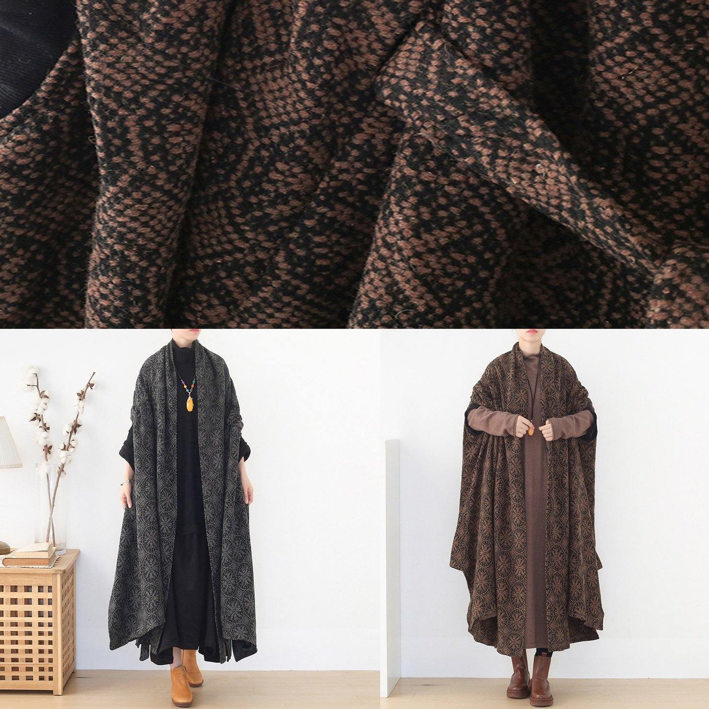 Jackets & Coats Cloak Coatgrayv Neck Woolen Outwear