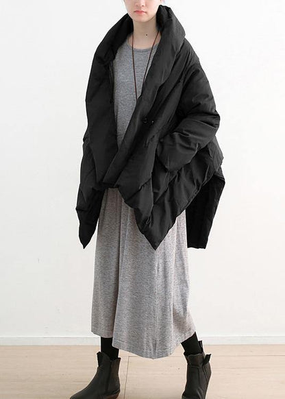Fine Loose Fitting Down Jacket Stand Collar Coats Black Dark Buckle Warm Winter Coat