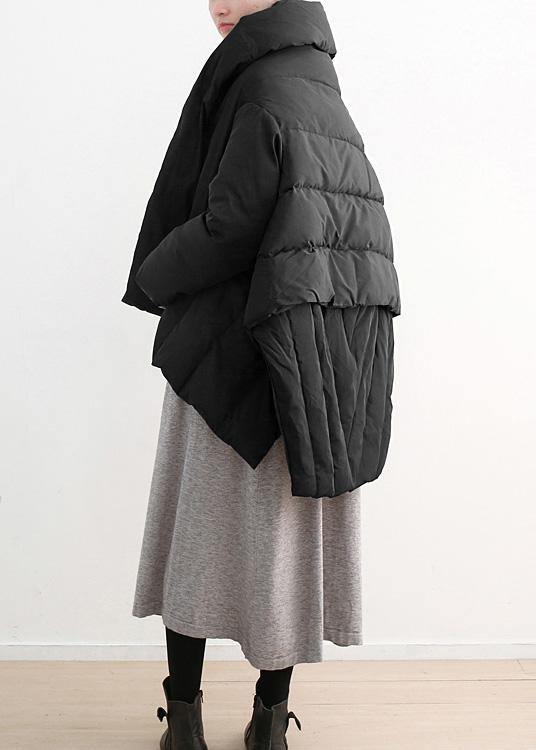 Fine Loose Fitting Down Jacket Stand Collar Coats Black Dark Buckle Warm Winter Coat