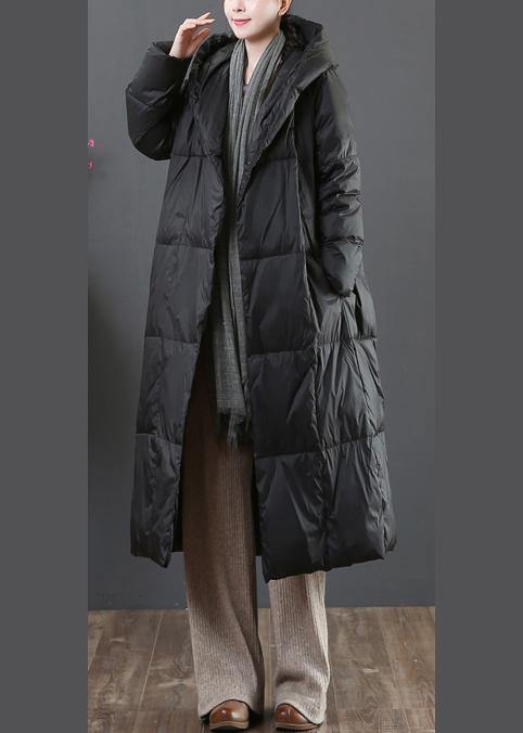 Fine Loose Fitting Snow Jackets Winter Outwear Black Hooded Pockets Goose Down Coat