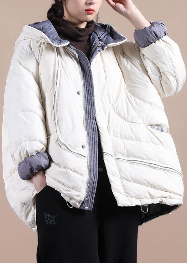 Beige Down Jacket Woman Down Jacket Hooded Pockets Overcoat
