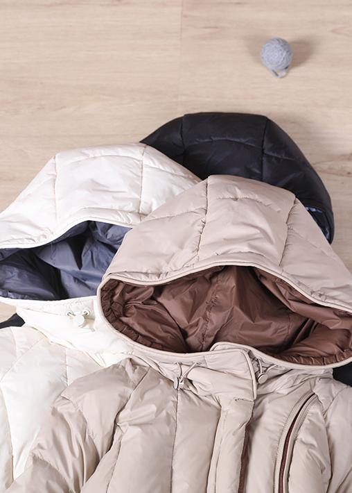 Beige Down Jacket Woman Down Jacket Hooded Pockets Overcoat