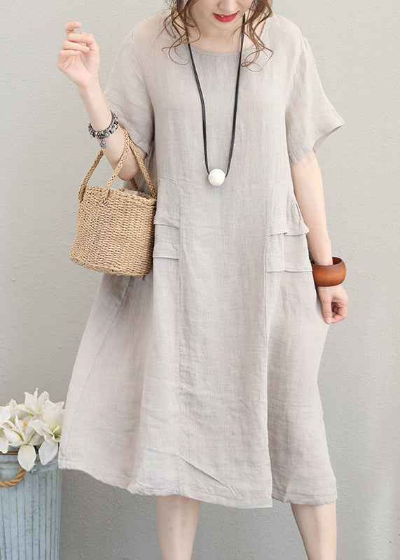 Fine Print5 Linen Dress Linen Clothing Dresses O Neck Patchwork Cotton Dress