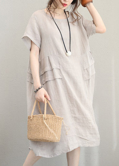 Fine Print5 Linen Dress Linen Clothing Dresses O Neck Patchwork Cotton Dress