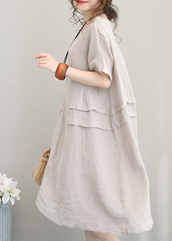 Fine Print1 Linen Dress Linen Clothing Dresses O Neck Patchwork Cotton Dress