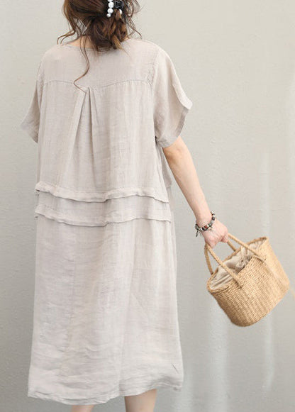 Fine Print5 Linen Dress Linen Clothing Dresses O Neck Patchwork Cotton Dress