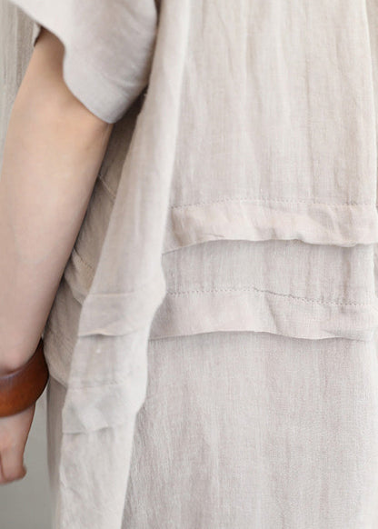 Fine Print4 Linen Dress Linen Clothing Dresses O Neck Patchwork Cotton Dress