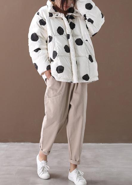 Black Dotted Duck Down Coat Down Jacket Stand Collar Zippered Coats