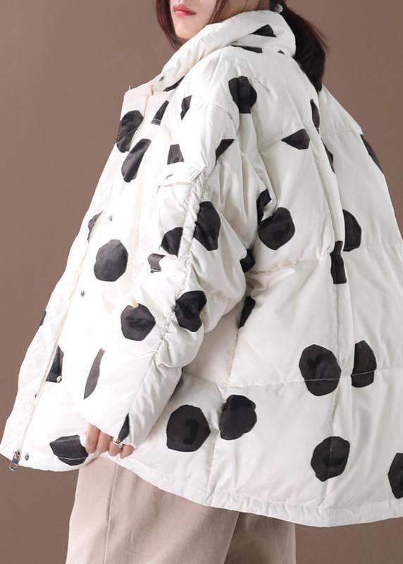 Black Dotted Duck Down Coat Down Jacket Stand Collar Zippered Coats