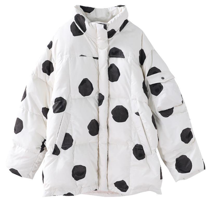 Black Dotted Duck Down Coat Down Jacket Stand Collar Zippered Coats