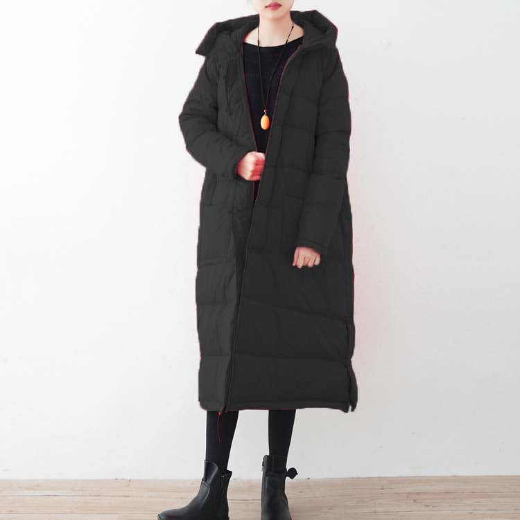 Fine Black Down Coat Oversized Puffers Jackets New Chinese Button Coats Hooded