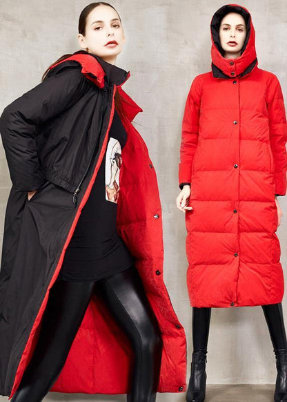 Fine Black Goose Down Coat Two Ways to Wear Winter Jacket Hooded Fine Winter Outwear