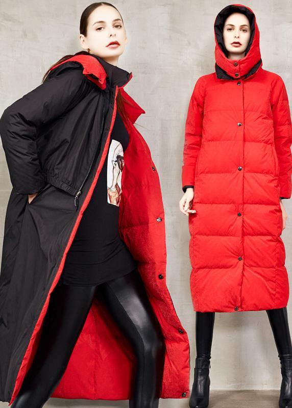 Fine Black Goose Down Coat Two Ways to Wear Winter Jacket Hooded Fine Winter Outwear