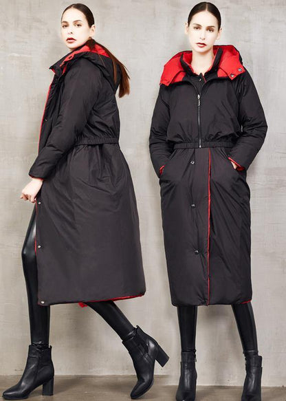 Fine Black Goose Down Coat Two Ways to Wear Winter Jacket Hooded Fine Winter Outwear
