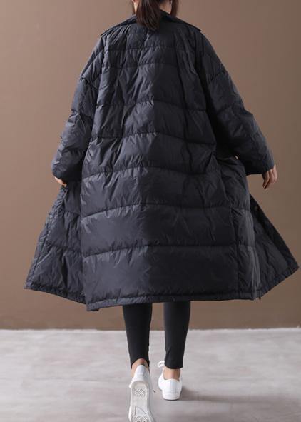 Fine Black Goose Down Coat Winter Jacket Stand Collar Large Pockets Overcoat