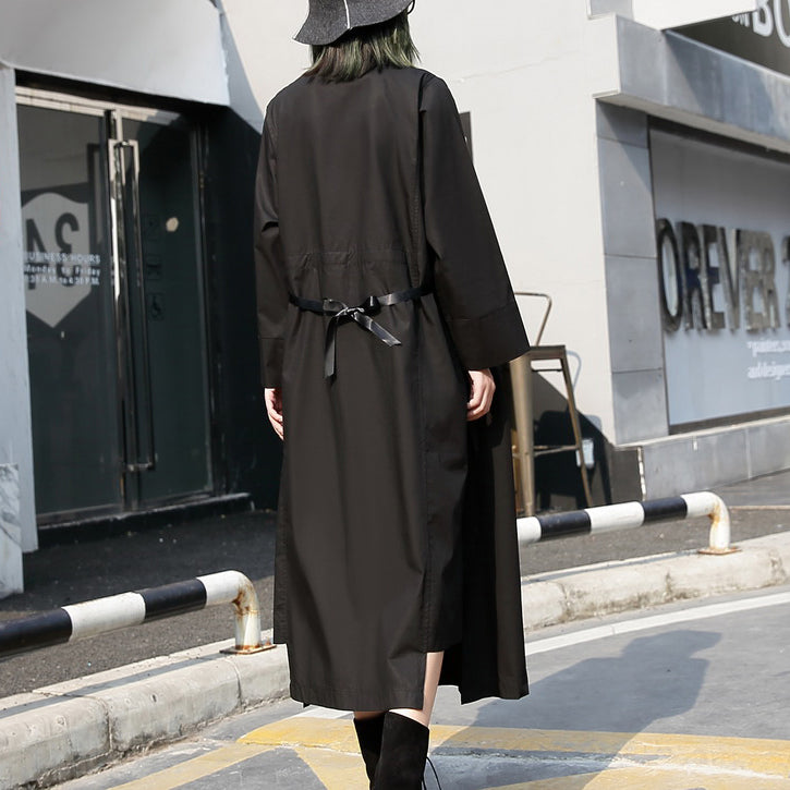 Fine Black Long Cotton Dresses Loose Fitting Stand Collar Cotton Clothing Dress New Elastic Waist Cotton Caftans