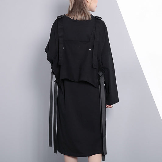 Fine Black Oversize Dress False Two Pieces O Neck Clothing Dresses