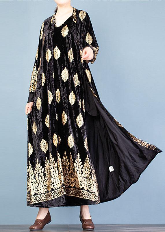 Fine Black Print Coats Fall Two Pieces Cardigan