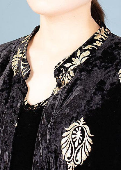 Fine Black Print Coats Fall Two Pieces Cardigan