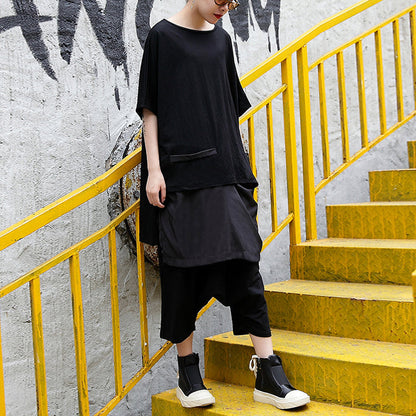 Fine Black Pure Linen Blouse Linen Cotton T Shirt Fine Asymmetric Hem Patchwork Cotton Shirts
