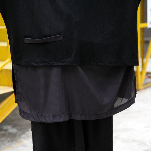 Fine Black Pure Linen Blouse Linen Cotton T Shirt Fine Asymmetric Hem Patchwork Cotton Shirts