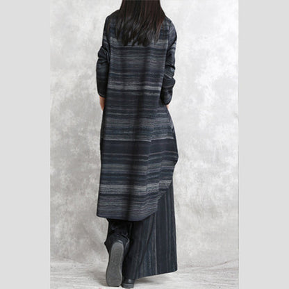 Fine Black Striped Pure Cotton Blended Two Pieces Traveling Clothing Boutique Long Sleeve O Neck Pockets Tops Cotton Blended Baggy Trouse