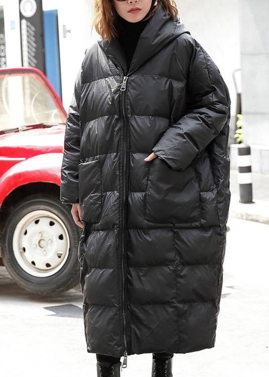 Fine Black Winter Parkas Hooded Pockets Coats