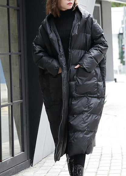 Fine Black Winter Parkas Hooded Pockets Coats