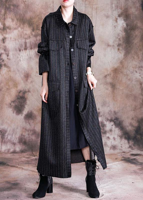 Fine Black Woolen Overcoat Oversize Coats Fall Coats Striped