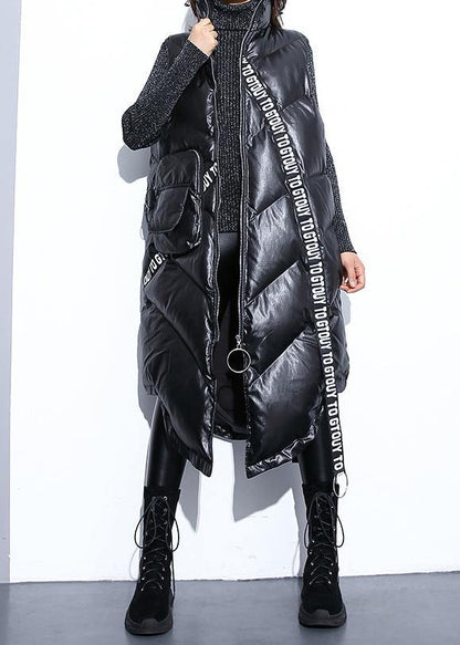 Fine Black Zippered Parkas Warm Winter Coat Sleeveless Overcoat Low High Design