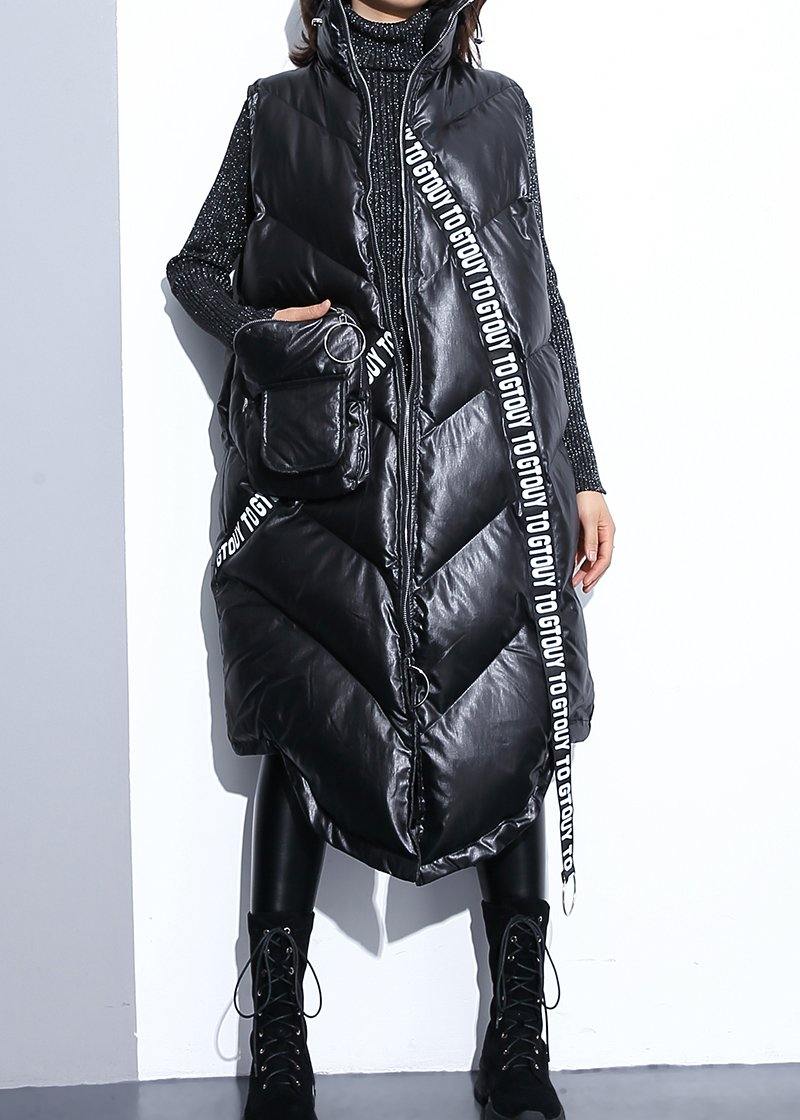 Fine Black Zippered Parkas Warm Winter Coat Sleeveless Overcoat Low High Design