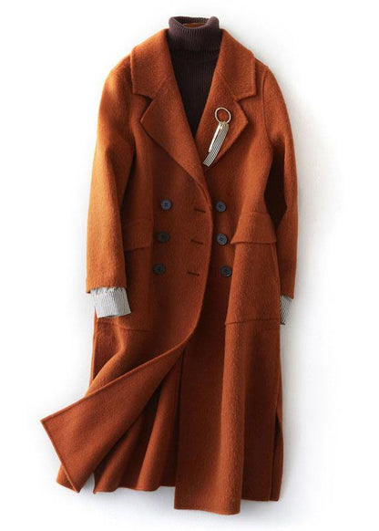 Fine Brown Woolen Coats Clothing Maxi Side Open Notched Coat