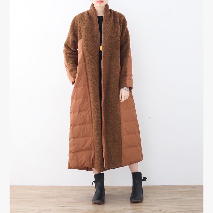 Fine Brown Puffers Jackets Plussize High Neck Quilted Coat Fine Coats