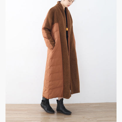 Fine Brown Puffers Jackets Plussize High Neck Quilted Coat Fine Coats