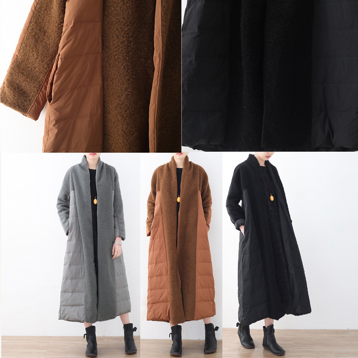 Fine Brown Puffers Jackets Plussize High Neck Quilted Coat Fine Coats