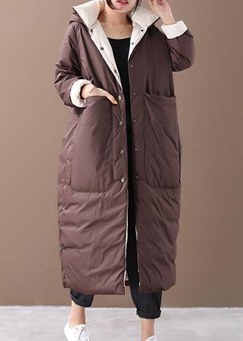 Fine Chocolate Down Hooded Pockets Clothing Winter Coats