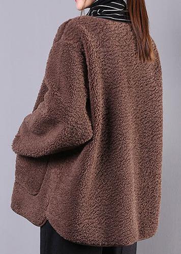 Fine Coat Jacket Chocolate O Neck Button Wool Jackets