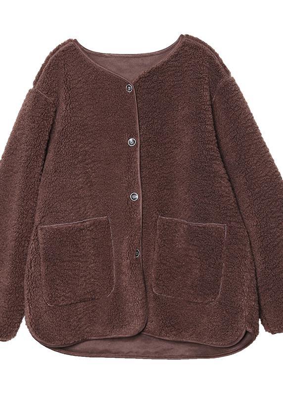 Fine Coat Jacket Chocolate O Neck Button Wool Jackets