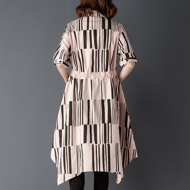 Fine Cotton Blended Blouses Oversize Irregular Polo Collar Single Breasted Printed Pink Shirt