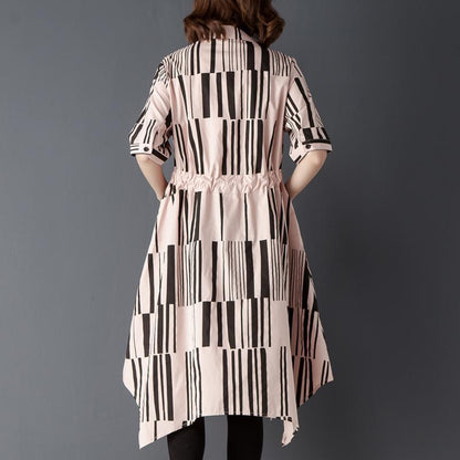Fine Cotton Blended Blouses Oversize Irregular Polo Collar Single Breasted Printed Pink Shirt