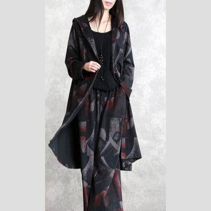 Fine Coat Oversized Two Pieces Hooded Pockets Coat Long Sleeve Long Coats Elastic Waist Trouse