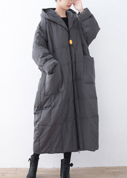 Limited Stock-gray Warm Down Coat Parka Thick Hooded Maxi Cardigan