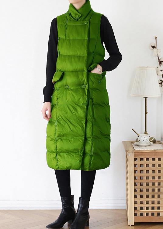 Fine Green Back Side Winter Parkas Clothing Winter Jacket Stand Collar Sleeveless Winter Outwear