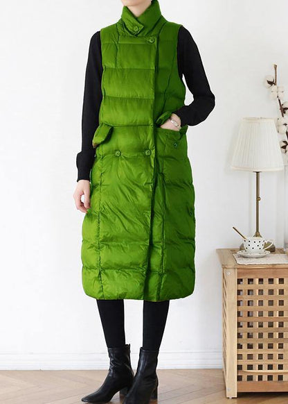Fine Green Back Side Winter Parkas Clothing Winter Jacket Stand Collar Sleeveless Winter Outwear